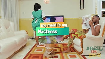 a married man takes his big ass housewife Miss Delta as his mistress. this morning she wants to taste her boss's cock. she seduces him and fucks him in the living room